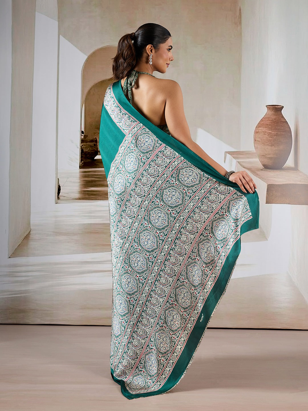 Green Crepe Silk Readymade Saree