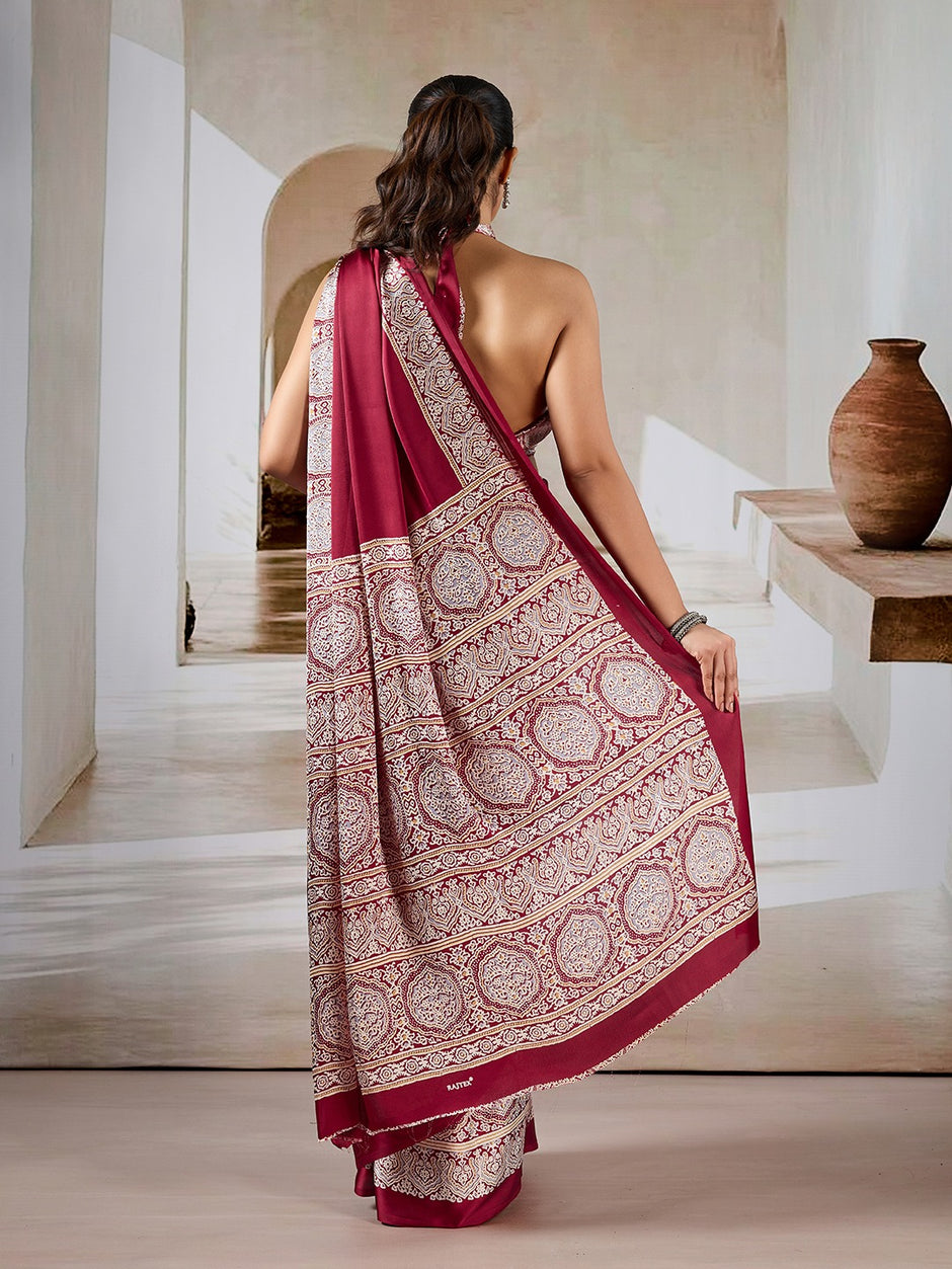 Magenta Crepe Silk Readymade/Easy Saree