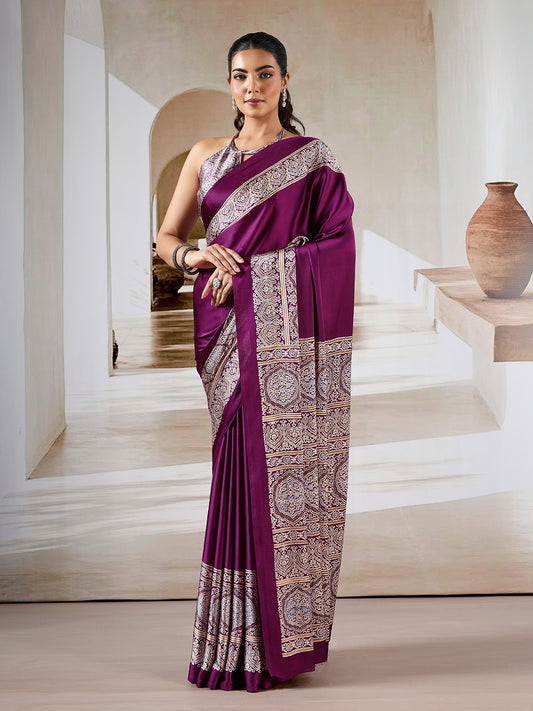 Magenta Crepe Silk Readymade Saree
