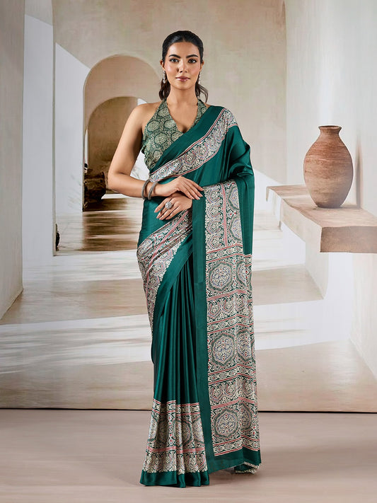 Green Crepe Silk Readymade Saree