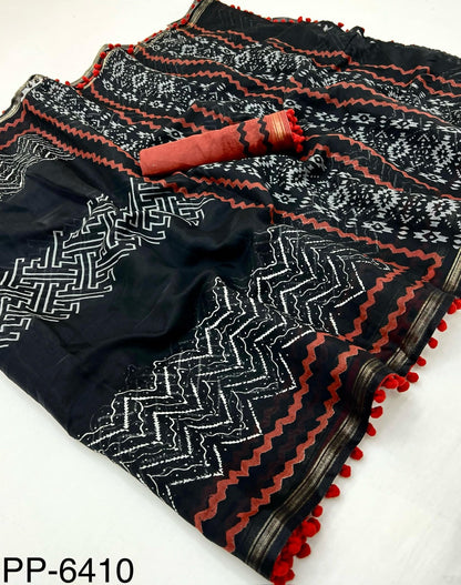 Black Mul Mul Cotton Easy/Readymade Saree