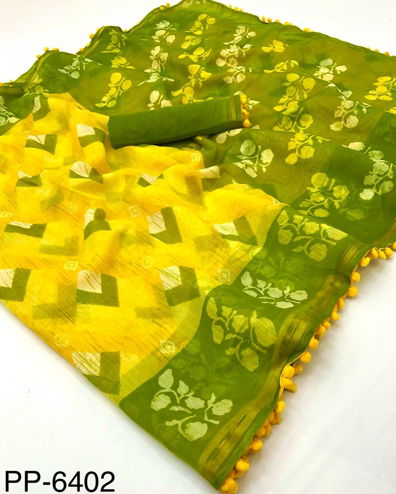 Lime Mul Mul Cotton Easy/Readymade Saree