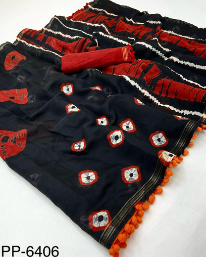 Black & Red Mul Mul Cotton Easy/Readymade Saree