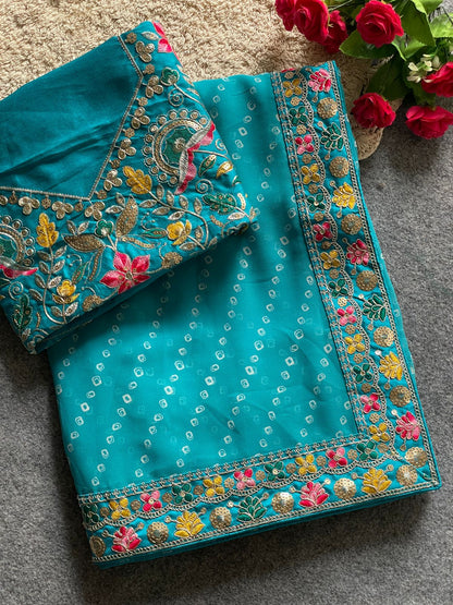 Blue Georgette Readymade/Easy Saree
