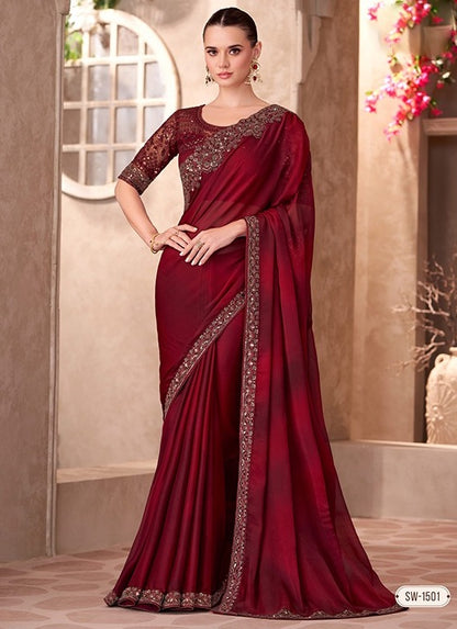 Maroon Cocktail Party Wear Readymade Saree