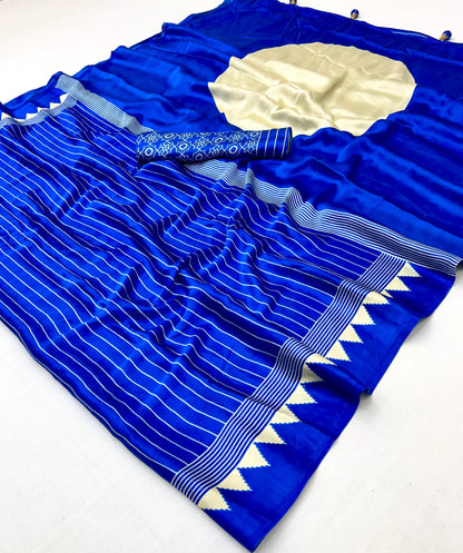 Blue & White Crepe Silk Readymade Saree