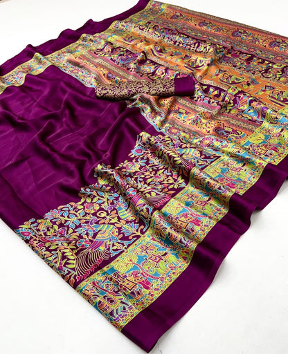 Magenta Crepe Silk Readymade Saree
