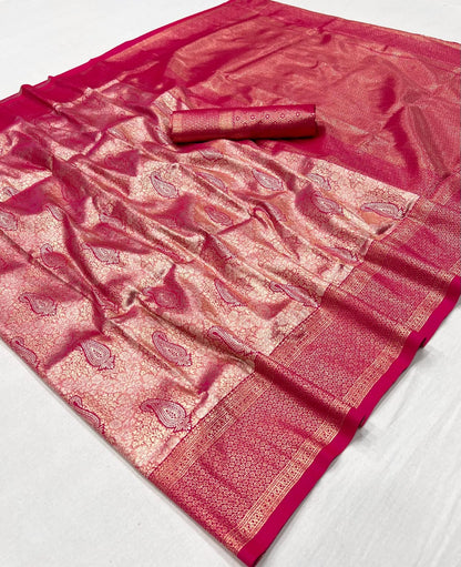 Pink Kanjivaram Silk Readymade/Easy Saree