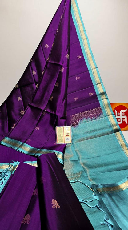 Purple Handloom Pure Coimbatore Silk Readymade/Easy Saree