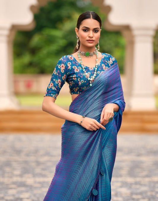 Blue Georgette Readymade/Easy Saree