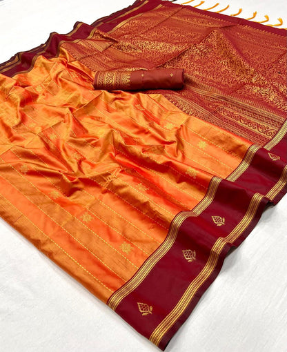 Orange Kanjivaram Silk Readymade/Easy Saree