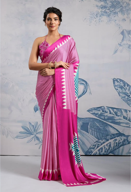 Fuchsia Crepe Silk Readymade/Easy Saree