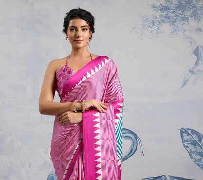 Fuchsia Crepe Silk Readymade/Easy Saree