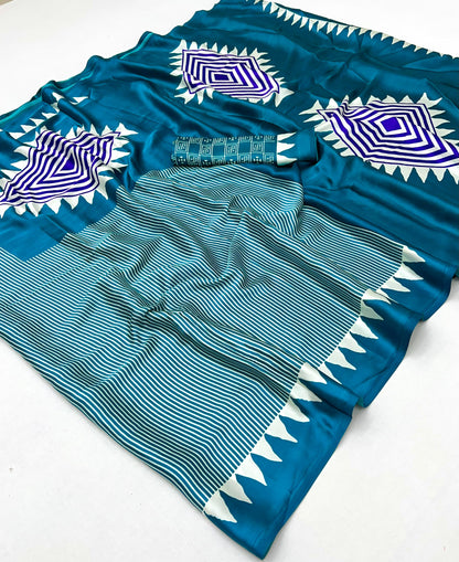 Sea Blue Crepe Silk Readymade/Easy Saree