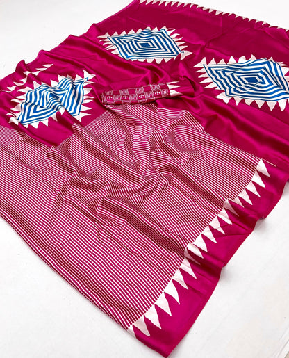 Fuchsia Crepe Silk Readymade/Easy Saree