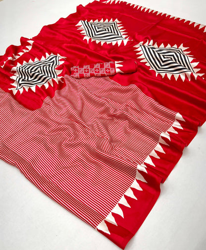 Red Crepe Silk Readymade/Easy Saree