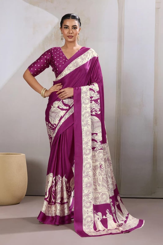 Magenta Crepe Silk Readymade/Easy Saree