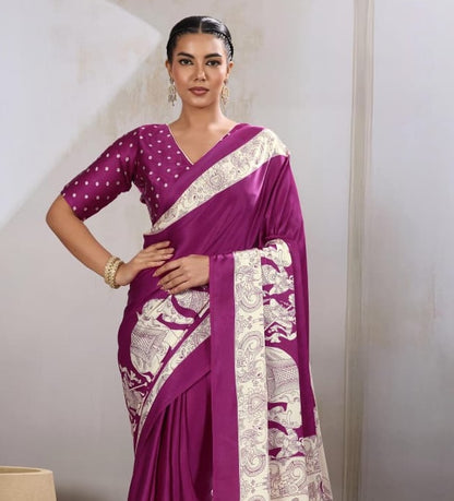 Magenta Crepe Silk Readymade/Easy Saree