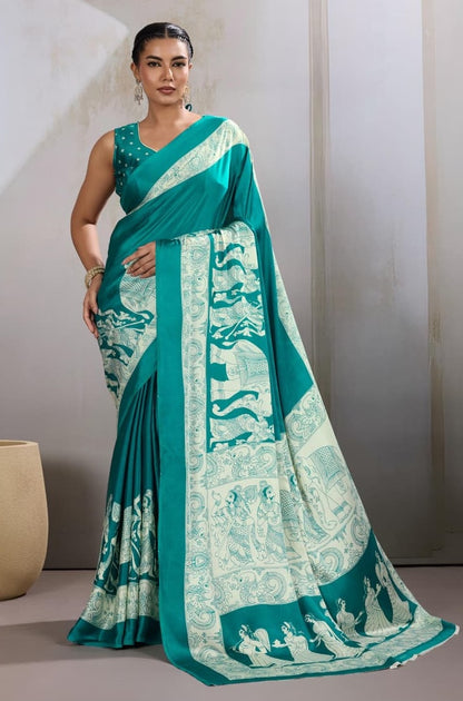 Sea Green Crepe Silk Readymade/Easy Saree