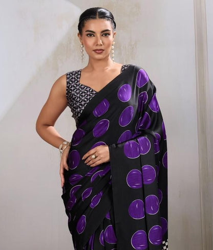 Violet & Black Readymade Crepe Silk Saree