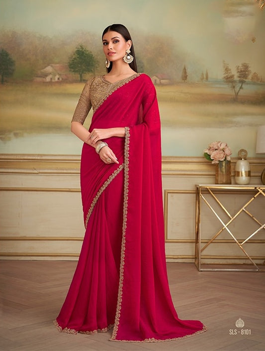 Red Cocktail Party Wear Readymade Saree