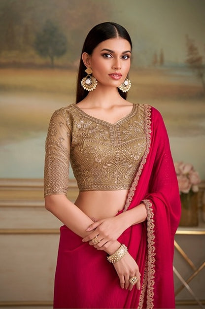Red Cocktail Party Wear Readymade Saree