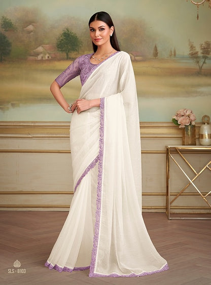 White Cocktail Party Wear Readymade Saree