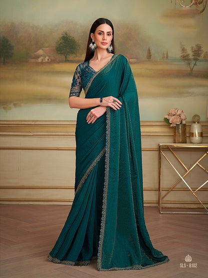 Dark Green Cocktail Party Wear Readymade Saree