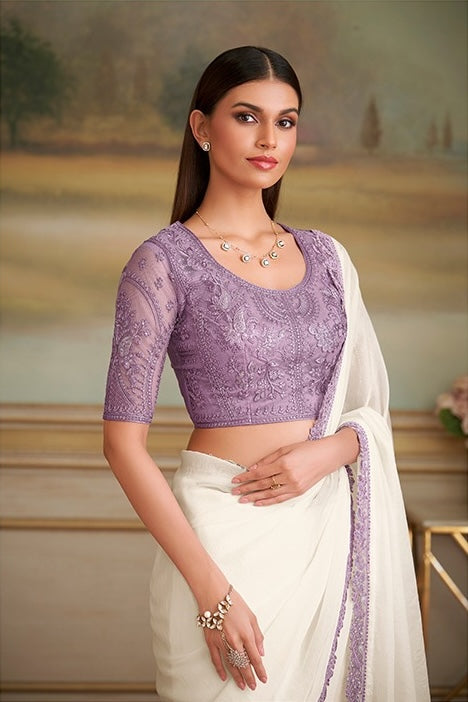 White Cocktail Party Wear Readymade Saree