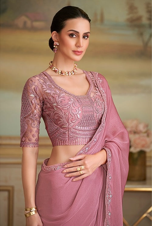 Pink Cocktail Party Wear Readymade Saree