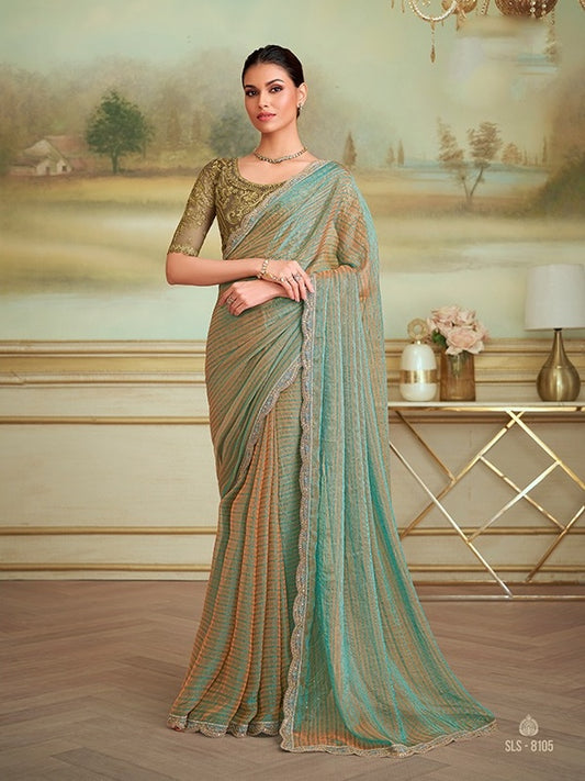 Sage Green Cocktail Party Wear Readymade Saree