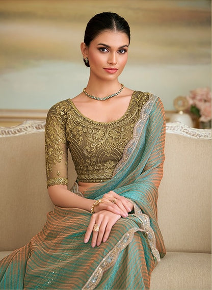 Sage Green Cocktail Party Wear Readymade Saree