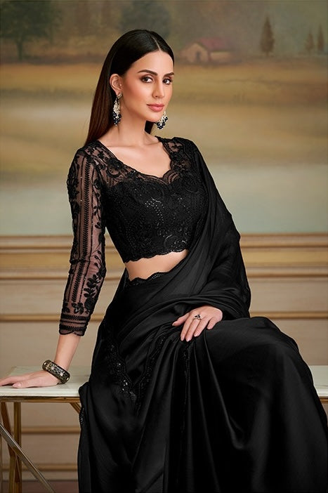 Black Cocktail Party Wear Readymade Saree
