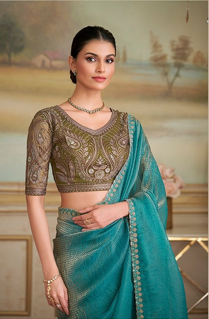 Blue Cocktail Party Wear Readymade Saree