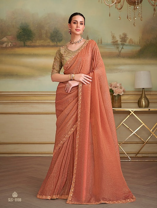 Peach Cocktail Party Wear Readymade Saree