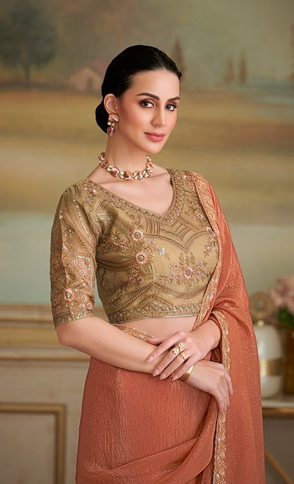 Peach Cocktail Party Wear Readymade Saree