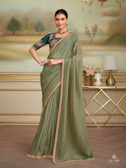 Green Cocktail Party Wear Readymade Saree