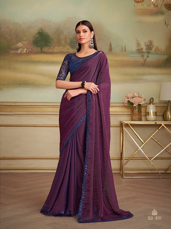 Purple Cocktail Party Wear Readymade Saree