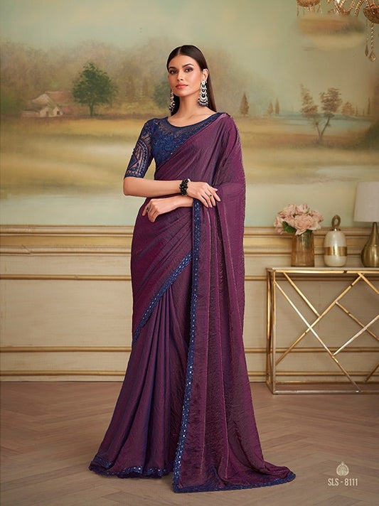 Purple Cocktail Party Wear Readymade Saree