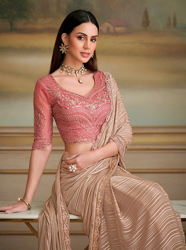 Golden Cocktail Party Wear Readymade Saree