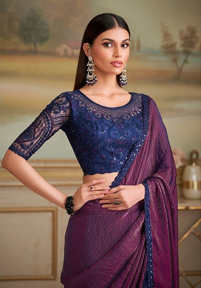 Purple Cocktail Party Wear Readymade Saree