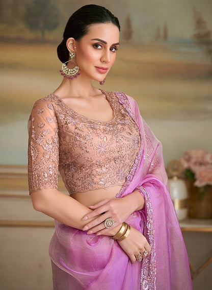 Lavender Cocktail Party Wear Readymade Saree