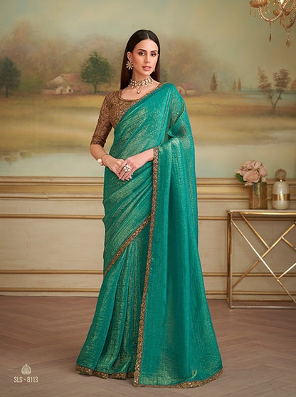 Teal Green Cocktail Party Wear Readymade Saree