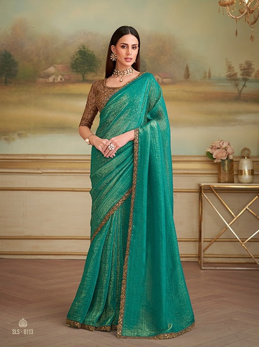 Teal Green Cocktail Party Wear Readymade Saree