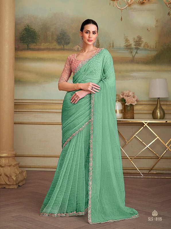 Mint Green Cocktail Party Wear Readymade Saree