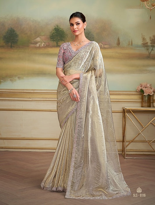 Beige Cocktail Party Wear Readymade Saree