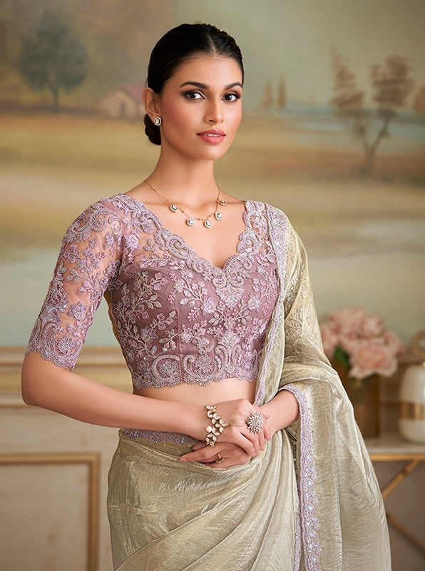 Beige Cocktail Party Wear Readymade Saree