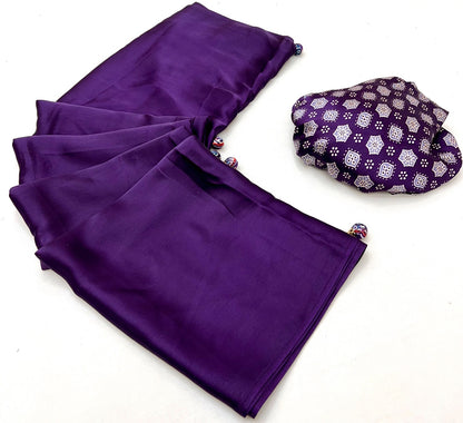 Purple Crepe Silk Readymade/Easy Saree