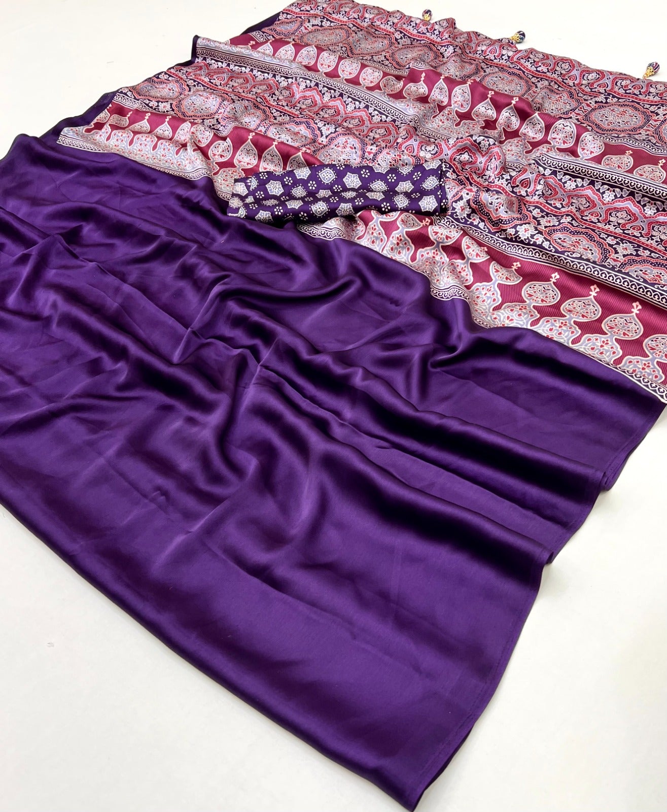 Purple Crepe Silk Readymade/Easy Saree