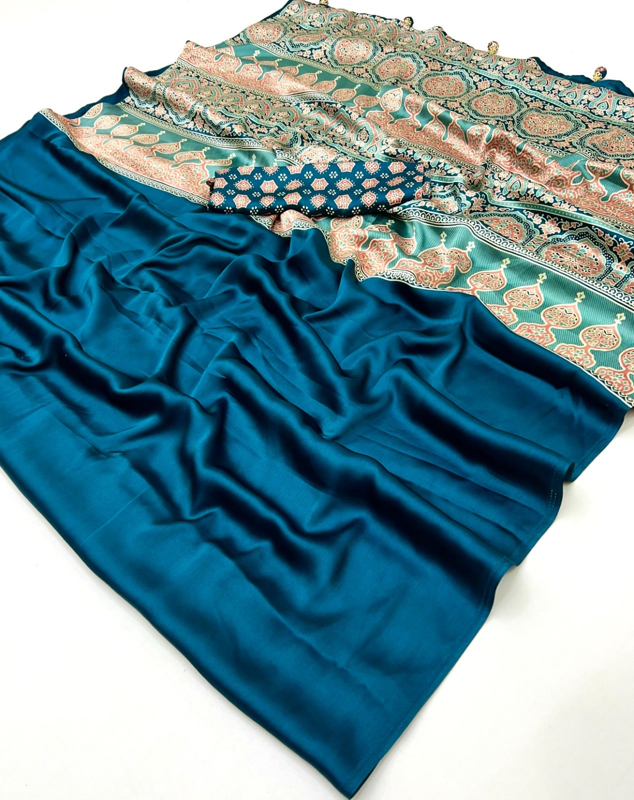 Blue Crepe Silk Readymade/Easy Saree